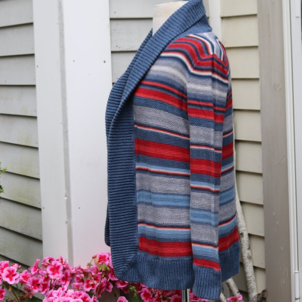 Ralph Lauren Striped Shawl Collar Cardigan in Blue, Red, Gray - Picture 3 of 5
